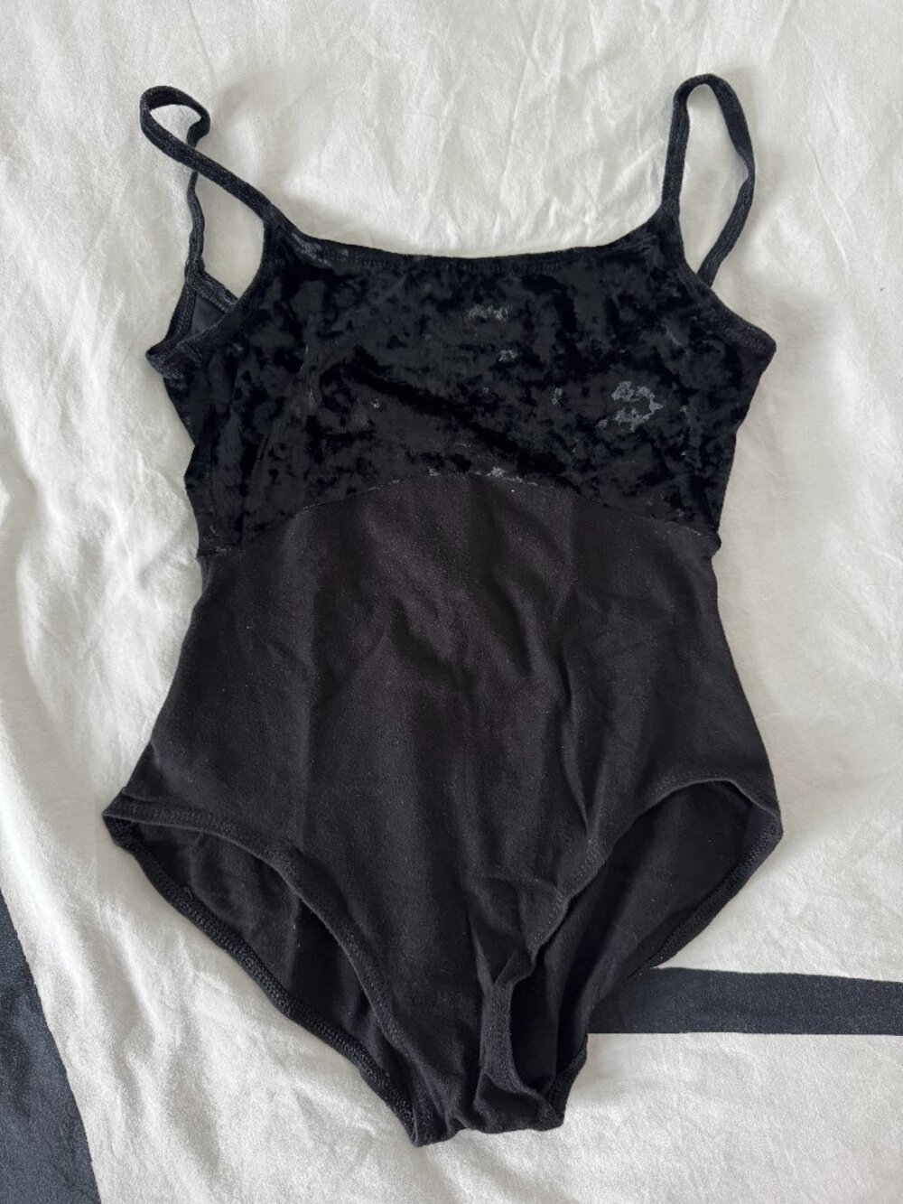 Natalie Black Crushed Velvet Dance Leotard Ballet Bodysuit Sz Adult Large